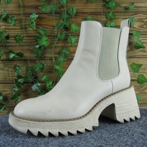 Sam‎ & Libby Lug Chelsea Ankle Boots Women's Size 7 Cream Platform Chunky Heel